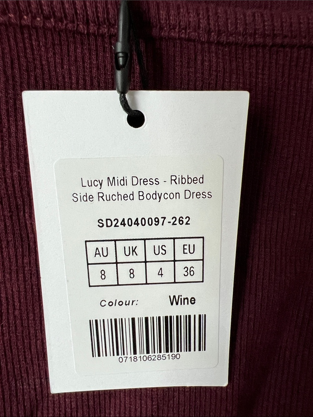 NWT REVOLVE Australia SHOWPO Lucy ribbed midi dress US 4 ruched bodycon wine - Picture 8 of 11